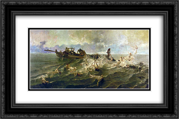 The Nereids 24x16 Black Ornate Wood Framed Art Print Poster with Double Matting by Sorolla, Joaquin