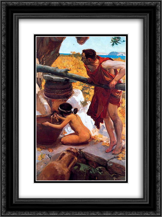 The press 18x24 Black Ornate Wood Framed Art Print Poster with Double Matting by Sorolla, Joaquin
