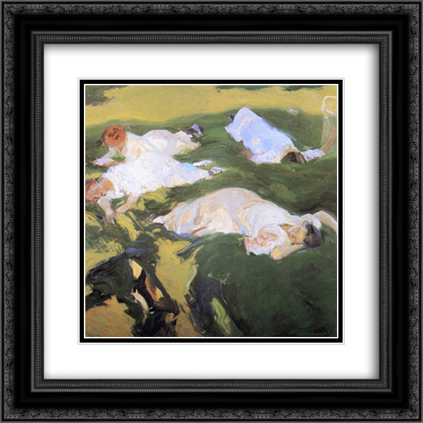 The Siesta 20x20 Black Ornate Wood Framed Art Print Poster with Double Matting by Sorolla, Joaquin