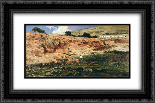 The Small cove, Javea 24x16 Black Ornate Wood Framed Art Print Poster with Double Matting by Sorolla, Joaquin