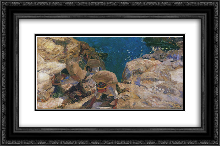 The Smugglers 24x16 Black Ornate Wood Framed Art Print Poster with Double Matting by Sorolla, Joaquin
