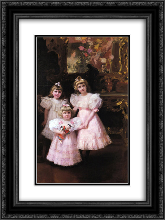 The Three Errazuriz Sisters 18x24 Black Ornate Wood Framed Art Print Poster with Double Matting by Sorolla, Joaquin