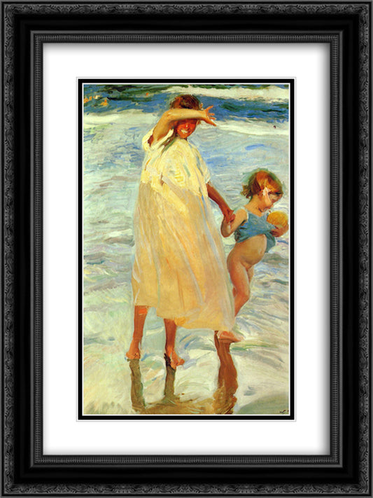 The two sisters 18x24 Black Ornate Wood Framed Art Print Poster with Double Matting by Sorolla, Joaquin