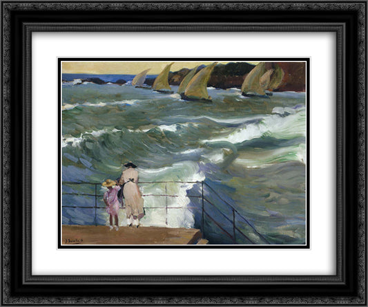 The Waves at San Sebastian 24x20 Black Ornate Wood Framed Art Print Poster with Double Matting by Sorolla, Joaquin