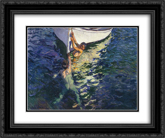 The white boat, Javea 24x20 Black Ornate Wood Framed Art Print Poster with Double Matting by Sorolla, Joaquin