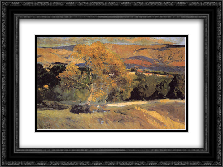 The Yellow Tree, La Granja 24x18 Black Ornate Wood Framed Art Print Poster with Double Matting by Sorolla, Joaquin