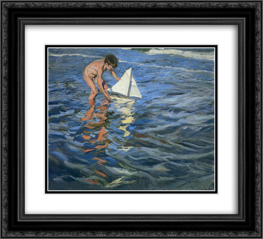 The Young Yachtsman 22x20 Black Ornate Wood Framed Art Print Poster with Double Matting by Sorolla, Joaquin