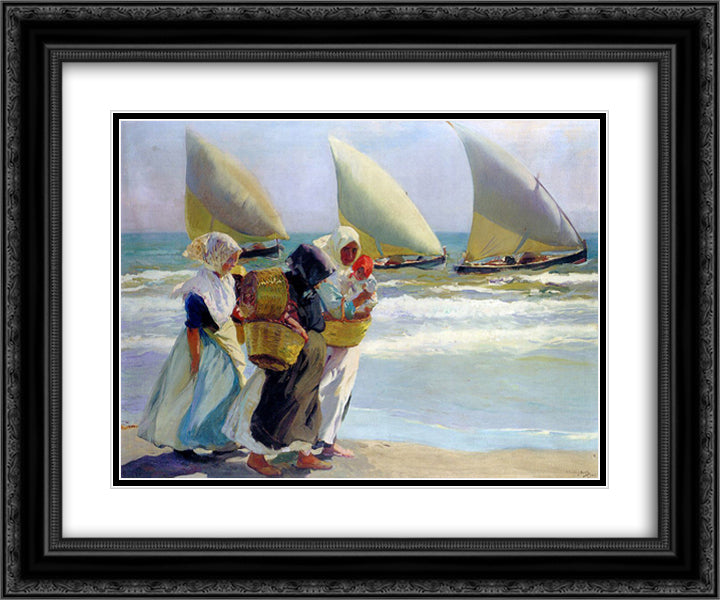 Three Sails 24x20 Black Ornate Wood Framed Art Print Poster with Double Matting by Sorolla, Joaquin