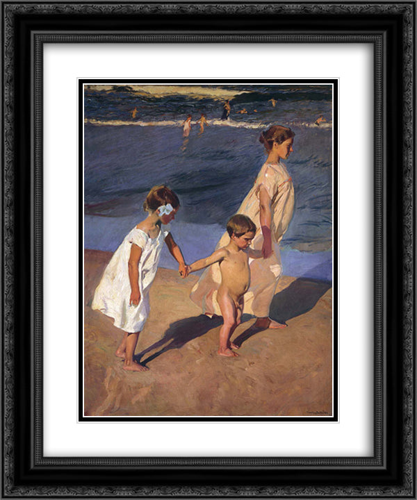 To the Water, Valencia 20x24 Black Ornate Wood Framed Art Print Poster with Double Matting by Sorolla, Joaquin