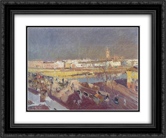 Triana bridge, Seville 24x20 Black Ornate Wood Framed Art Print Poster with Double Matting by Sorolla, Joaquin