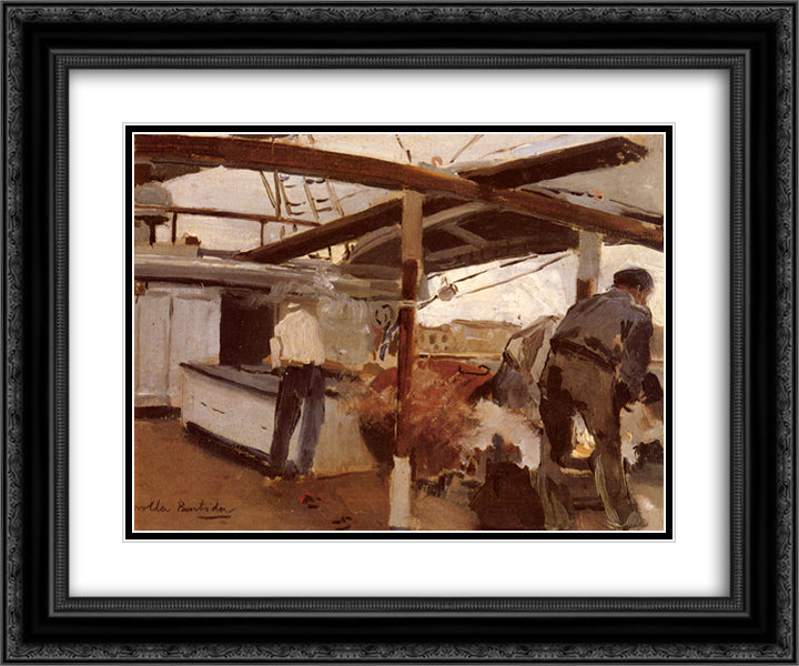 Two Men On A Deck 24x20 Black Ornate Wood Framed Art Print Poster with Double Matting by Sorolla, Joaquin