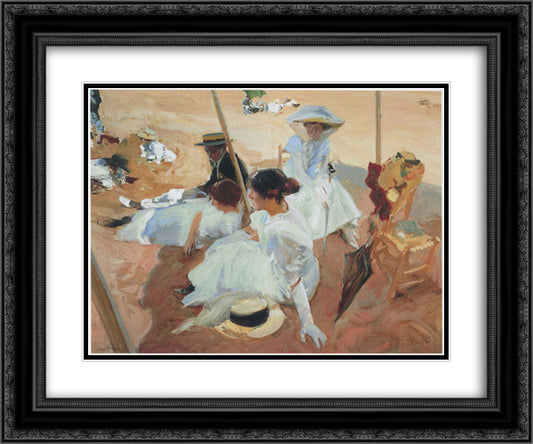 Under the sawning at Zarauz beach 24x20 Black Ornate Wood Framed Art Print Poster with Double Matting by Sorolla, Joaquin