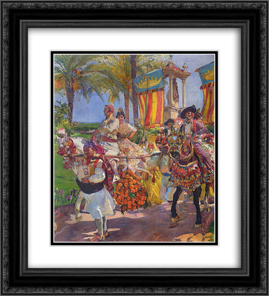 Valencia, Couples on horseback 20x22 Black Ornate Wood Framed Art Print Poster with Double Matting by Sorolla, Joaquin