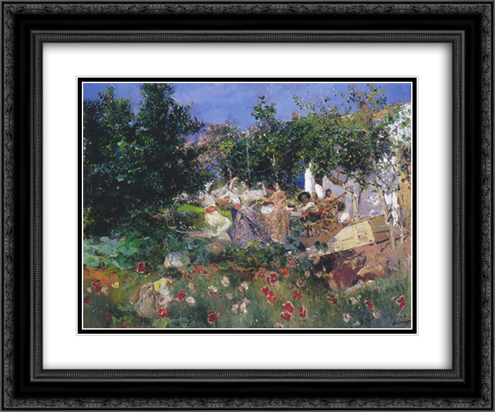 Valencian fiesin an orange grove 24x20 Black Ornate Wood Framed Art Print Poster with Double Matting by Sorolla, Joaquin