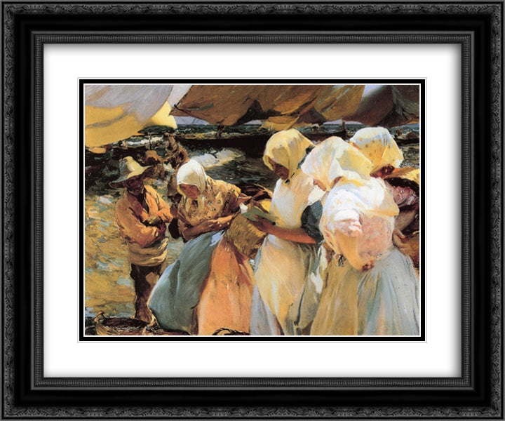 Valencian Fishwives 24x20 Black Ornate Wood Framed Art Print Poster with Double Matting by Sorolla, Joaquin