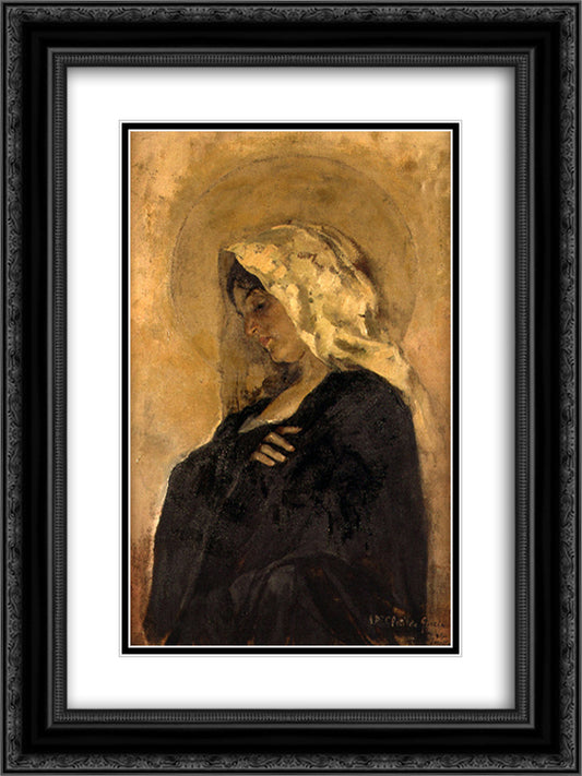 Virgin Mary 18x24 Black Ornate Wood Framed Art Print Poster with Double Matting by Sorolla, Joaquin