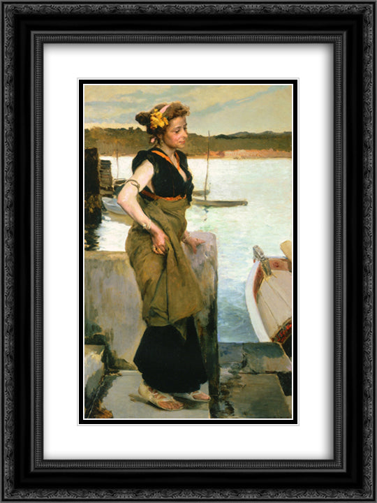 Waiting 18x24 Black Ornate Wood Framed Art Print Poster with Double Matting by Sorolla, Joaquin