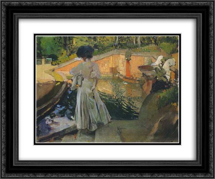 Watching the Fish 24x20 Black Ornate Wood Framed Art Print Poster with Double Matting by Sorolla, Joaquin