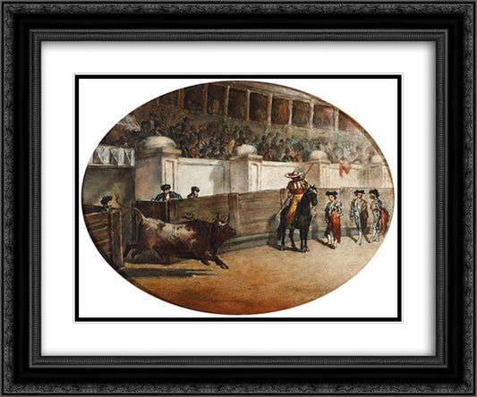 La salida del toro 24x20 Black Ornate Wood Framed Art Print Poster with Double Matting by Fernandez Cruzado, Joaquin Manuel