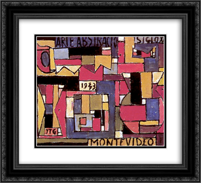 Abstract Art in Five Tones and Complementaries 22x20 Black Ornate Wood Framed Art Print Poster with Double Matting by Torres Garcia, Joaquin