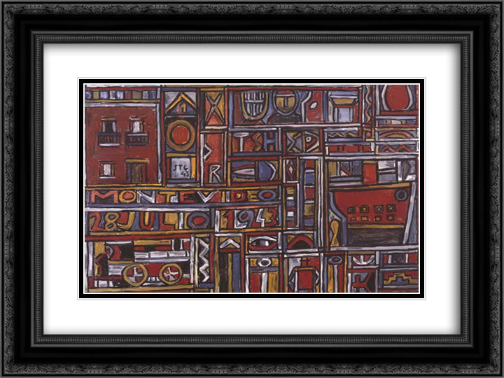 Constructive Composition 24x18 Black Ornate Wood Framed Art Print Poster with Double Matting by Torres Garcia, Joaquin