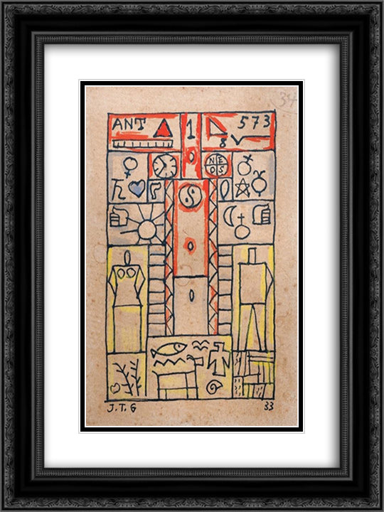 Constructivo 18x24 Black Ornate Wood Framed Art Print Poster with Double Matting by Torres Garcia, Joaquin
