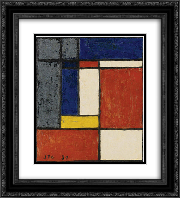 Costruzione Geometrica 20x22 Black Ornate Wood Framed Art Print Poster with Double Matting by Torres Garcia, Joaquin