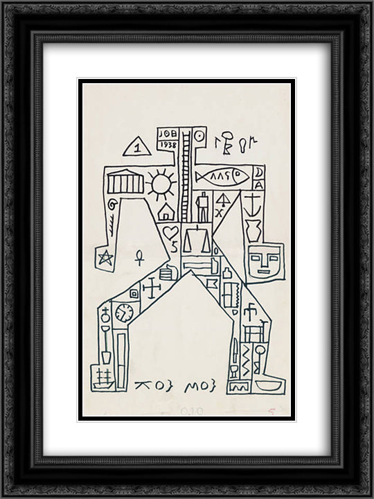 Hombre Constructivo 18x24 Black Ornate Wood Framed Art Print Poster with Double Matting by Torres Garcia, Joaquin