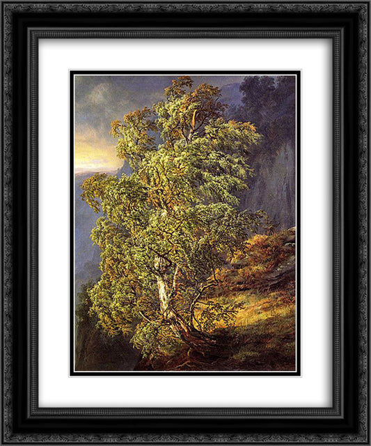 Bjerk i storm 20x24 Black Ornate Wood Framed Art Print Poster with Double Matting by Dahl, Johan Christian