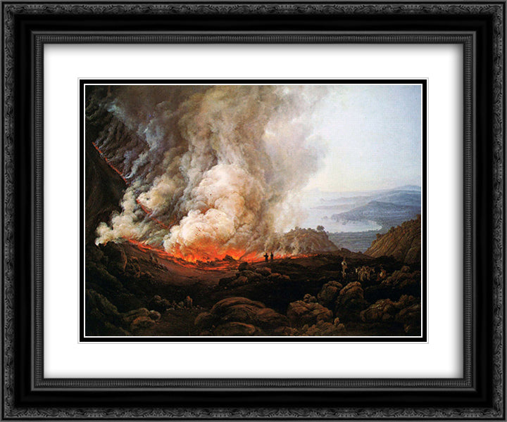Eruption of Vesuvius 24x20 Black Ornate Wood Framed Art Print Poster with Double Matting by Dahl, Johan Christian
