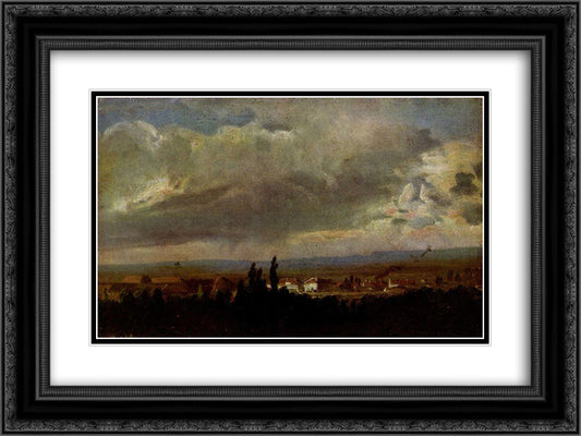 Gewitterstimmung bei Dresden 24x18 Black Ornate Wood Framed Art Print Poster with Double Matting by Dahl, Johan Christian