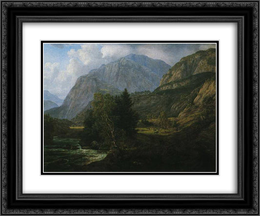 View of Fortundalen 24x20 Black Ornate Wood Framed Art Print Poster with Double Matting by Dahl, Johan Christian
