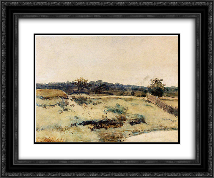 A Summer Landscape With Figures On A Path 24x20 Black Ornate Wood Framed Art Print Poster with Double Matting by Weissenbruch, Johan Hendrik