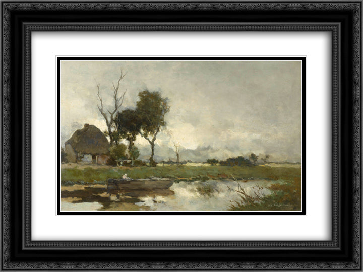Autumn Landscape 24x18 Black Ornate Wood Framed Art Print Poster with Double Matting by Weissenbruch, Johan Hendrik