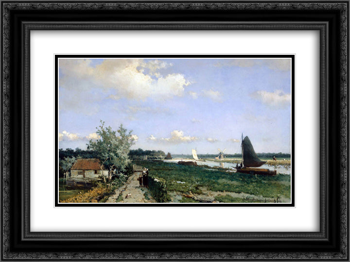 Canal at Rijswijk 24x18 Black Ornate Wood Framed Art Print Poster with Double Matting by Weissenbruch, Johan Hendrik