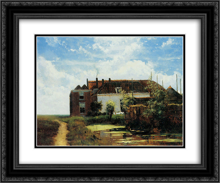 Farm beside canal in polder 24x20 Black Ornate Wood Framed Art Print Poster with Double Matting by Weissenbruch, Johan Hendrik