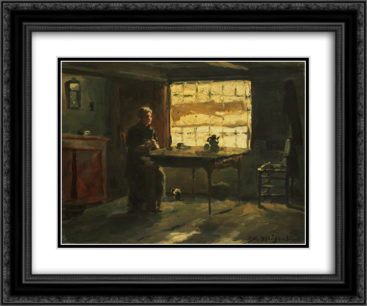 Farm Interior 24x20 Black Ornate Wood Framed Art Print Poster with Double Matting by Weissenbruch, Johan Hendrik