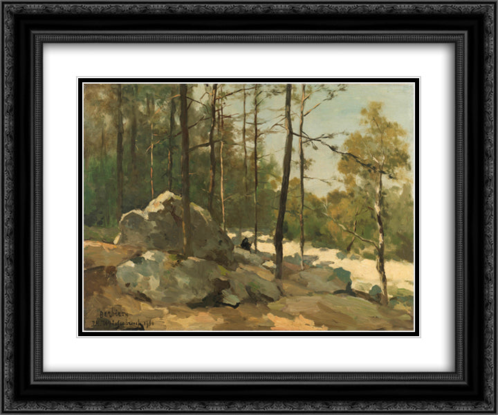 Forest View near Barbizon 24x20 Black Ornate Wood Framed Art Print Poster with Double Matting by Weissenbruch, Johan Hendrik