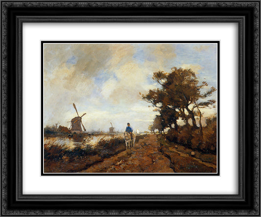 Horseman on a tow path 24x20 Black Ornate Wood Framed Art Print Poster with Double Matting by Weissenbruch, Johan Hendrik