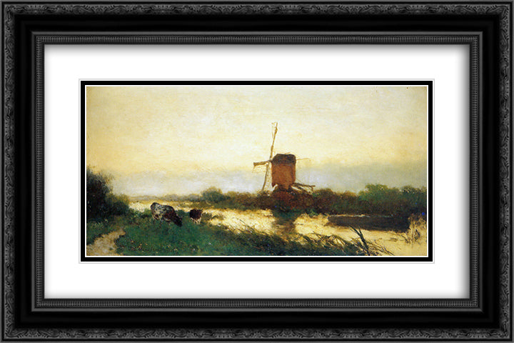 Landscape at Noorden 24x16 Black Ornate Wood Framed Art Print Poster with Double Matting by Weissenbruch, Johan Hendrik