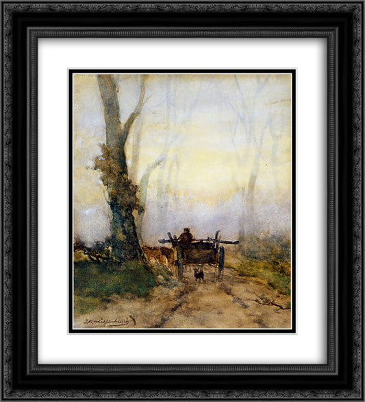 Man on a cart in wood 20x22 Black Ornate Wood Framed Art Print Poster with Double Matting by Weissenbruch, Johan Hendrik