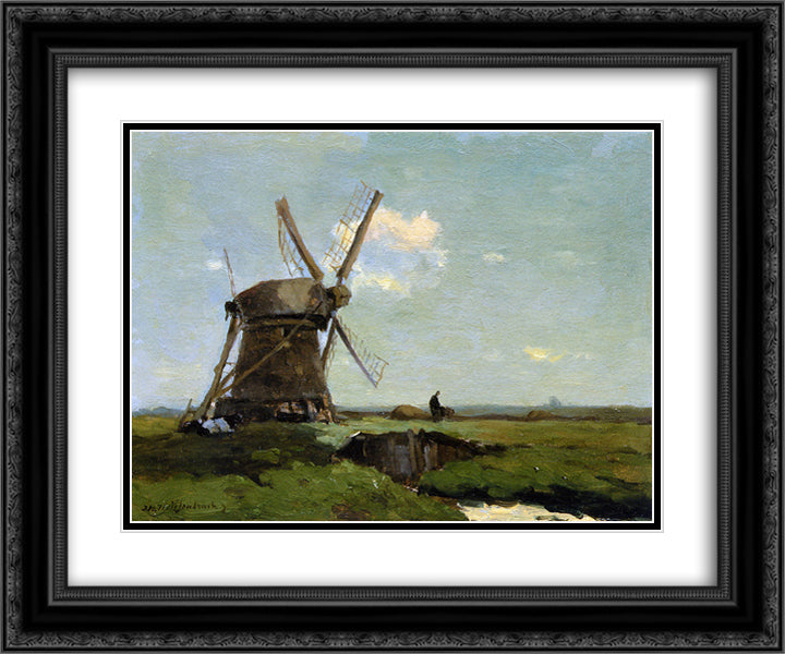 Mill in landscape 24x20 Black Ornate Wood Framed Art Print Poster with Double Matting by Weissenbruch, Johan Hendrik