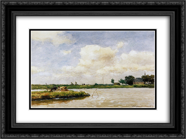Polder at Noorden 24x18 Black Ornate Wood Framed Art Print Poster with Double Matting by Weissenbruch, Johan Hendrik