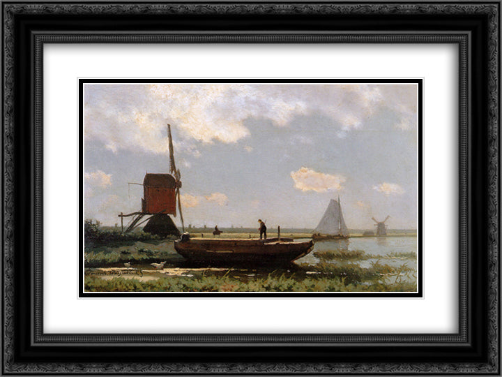 River landscape 24x18 Black Ornate Wood Framed Art Print Poster with Double Matting by Weissenbruch, Johan Hendrik