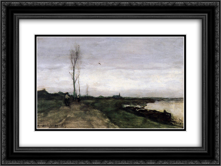 Road near the canal 24x18 Black Ornate Wood Framed Art Print Poster with Double Matting by Weissenbruch, Johan Hendrik