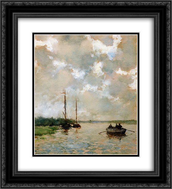 Rowing on the river 20x22 Black Ornate Wood Framed Art Print Poster with Double Matting by Weissenbruch, Johan Hendrik