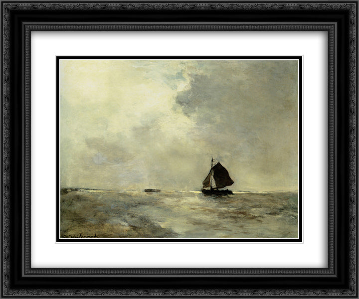 Sailing Boat in Choppy Seas 24x20 Black Ornate Wood Framed Art Print Poster with Double Matting by Weissenbruch, Johan Hendrik