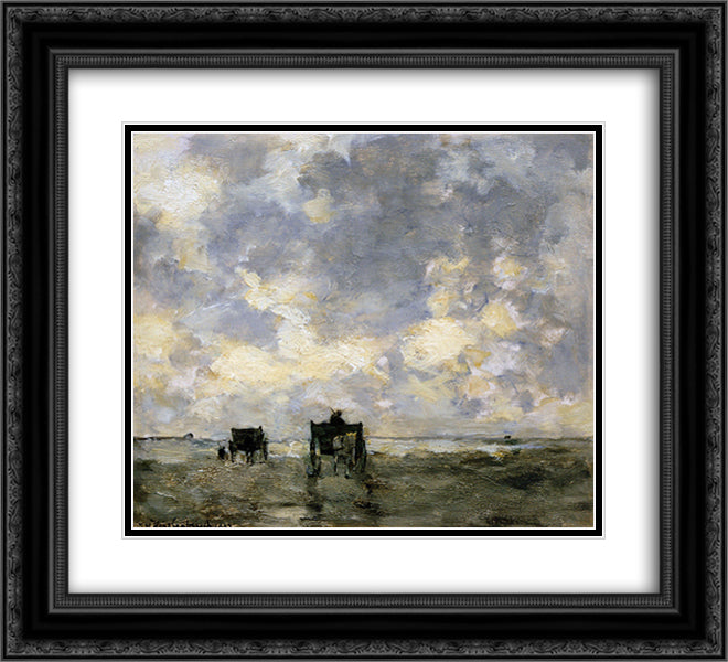 Shell carts on the beach 22x20 Black Ornate Wood Framed Art Print Poster with Double Matting by Weissenbruch, Johan Hendrik