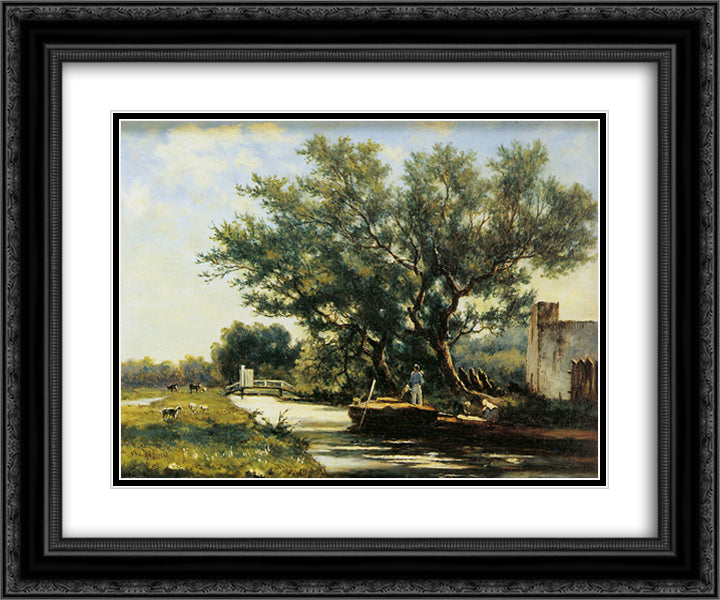 Ship canal 24x20 Black Ornate Wood Framed Art Print Poster with Double Matting by Weissenbruch, Johan Hendrik