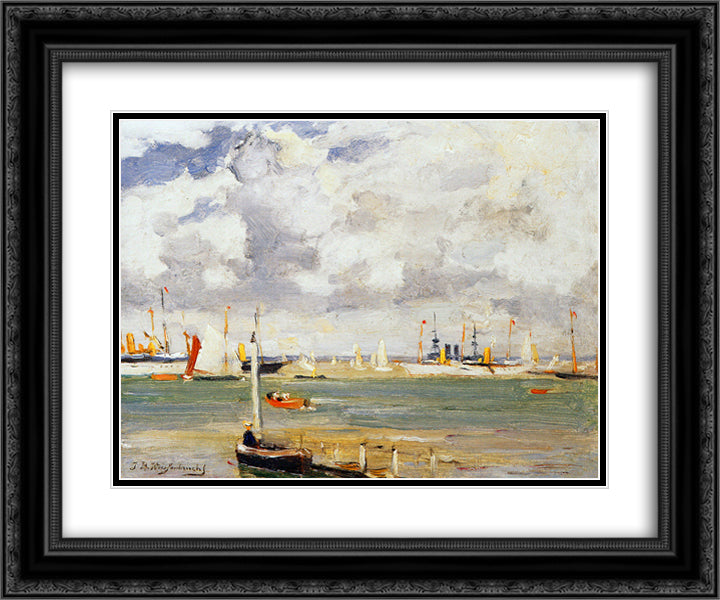 Ships in harbour 24x20 Black Ornate Wood Framed Art Print Poster with Double Matting by Weissenbruch, Johan Hendrik